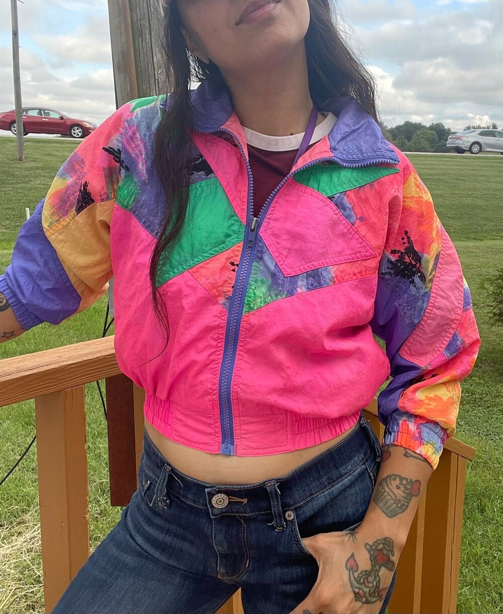 Vintage 90s London Fog Girls 5-6 Neon Colorblock Windbreaker Jacket Retro